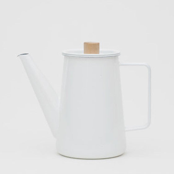 White Enamel Pourover Kettle with Wood Handle